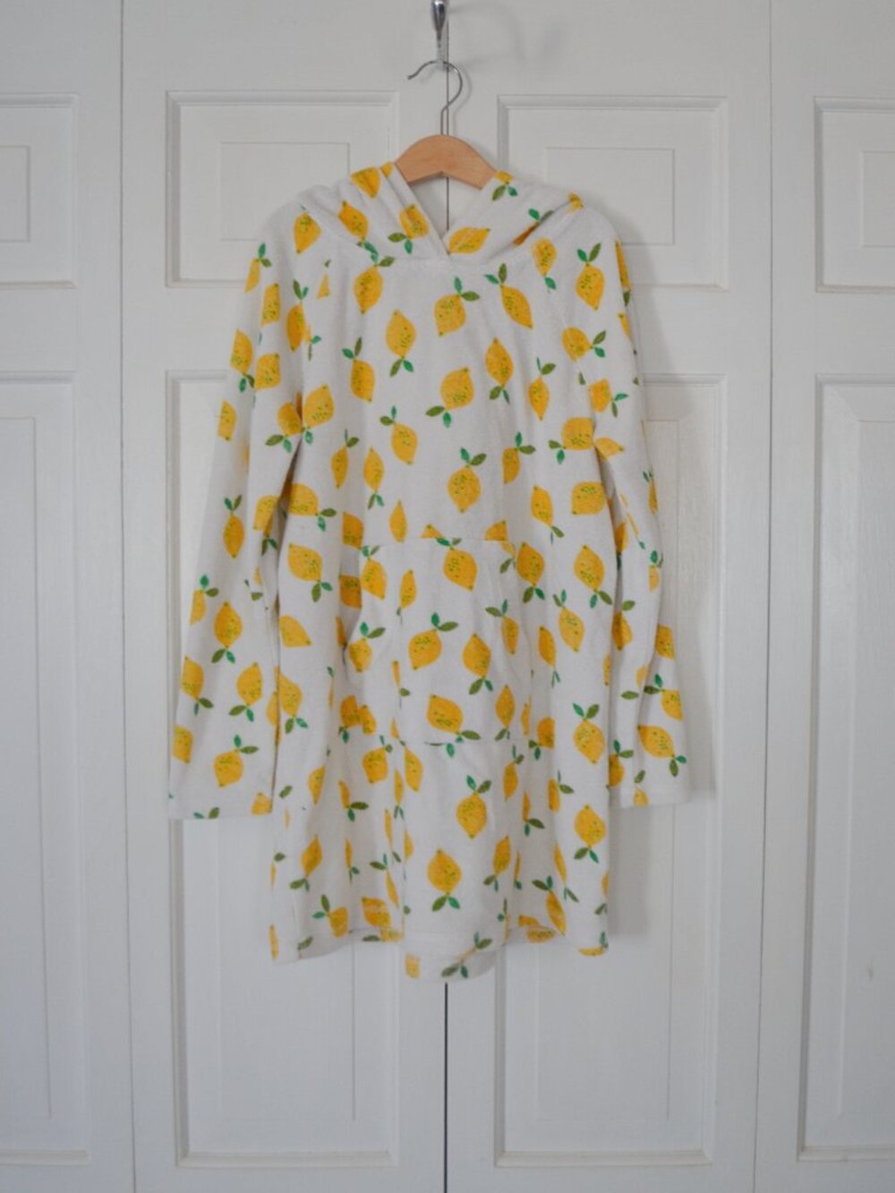 Girls' Hanna Andersson Lemon Print Hooded Swim Terry Coverup Size 10